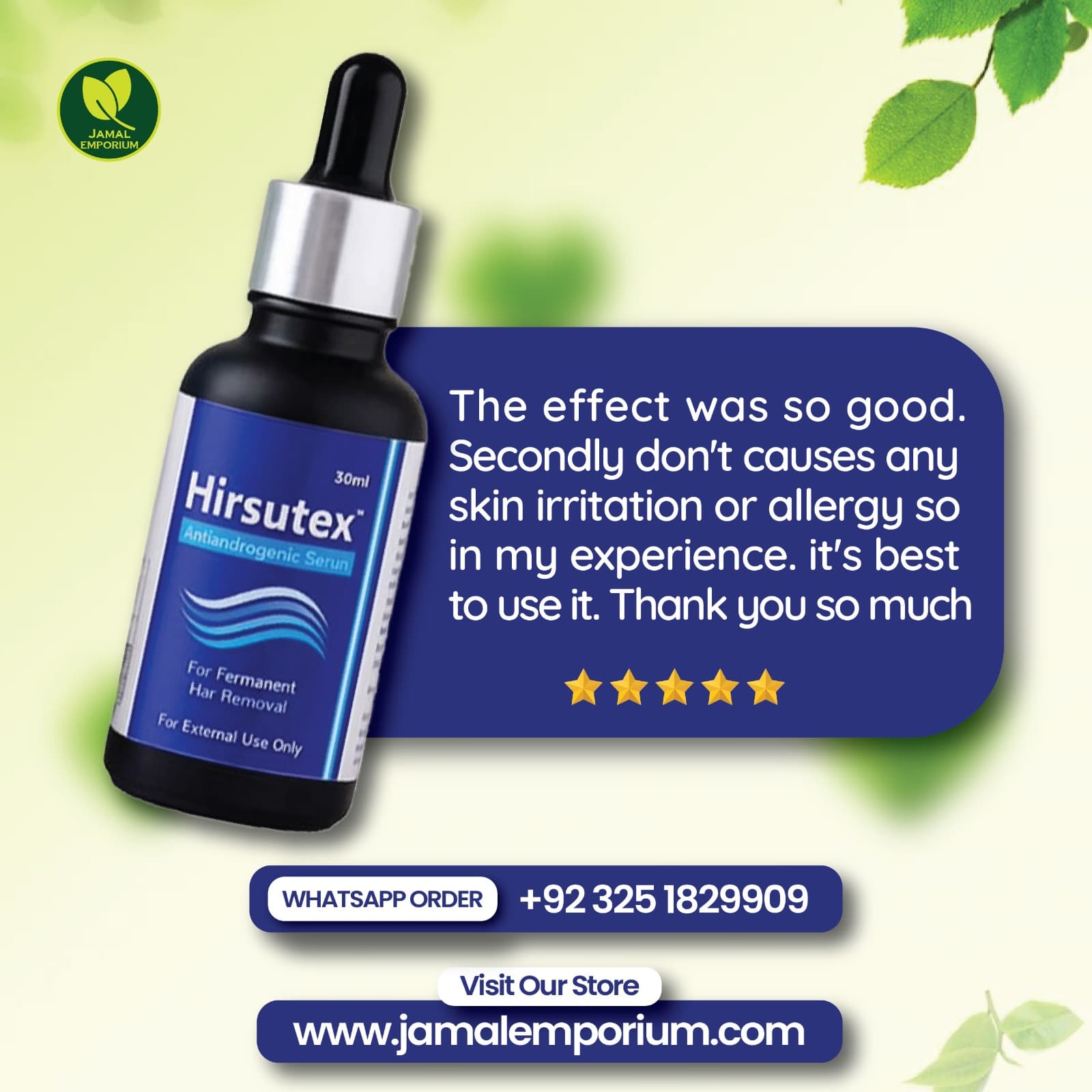 Hirsutex Antiandrogenic Serum customer review — effective hair removal without skin irritation Pakistan