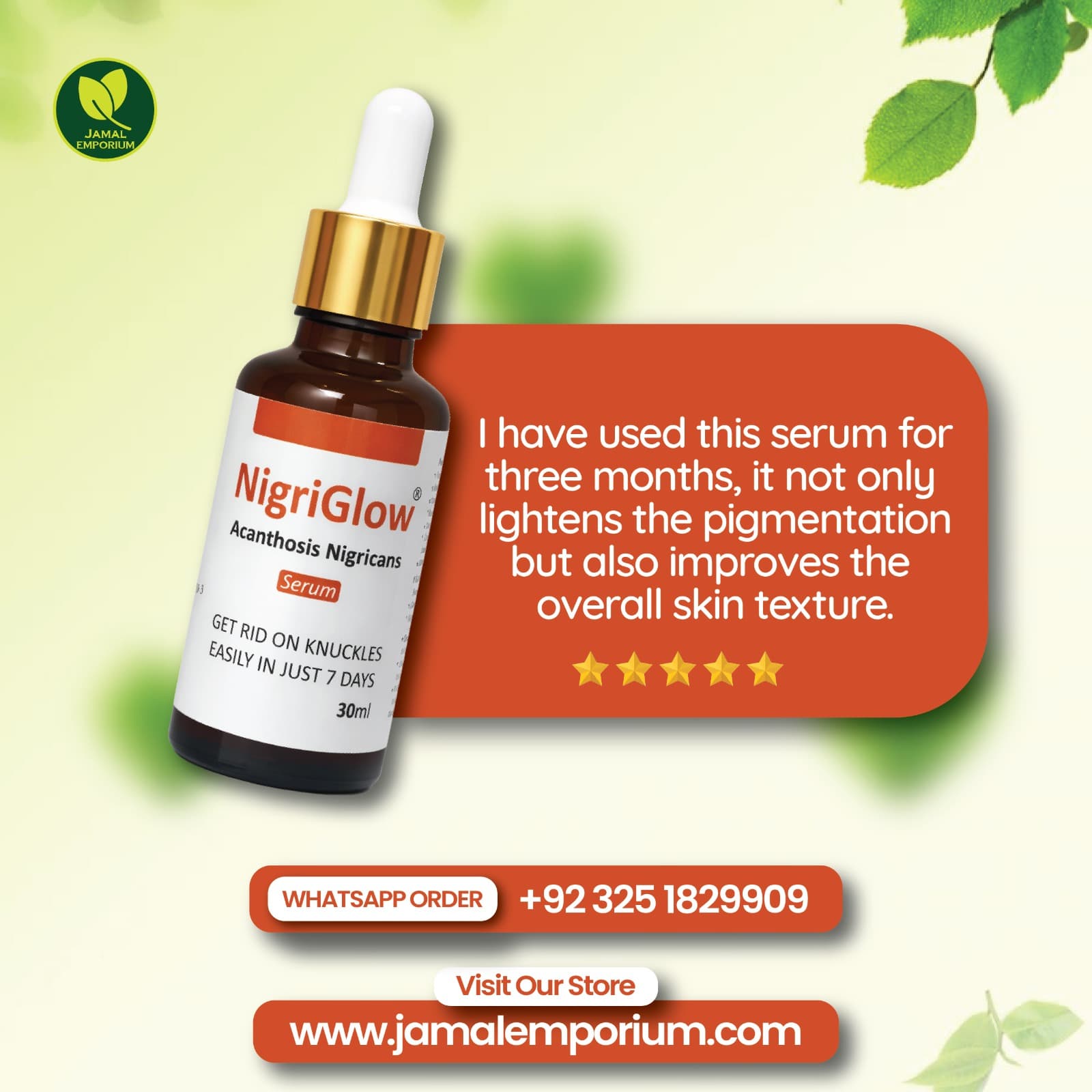 NigriGlow serum customer review — lightens pigmentation and improves skin texture after 3 months Pakistan