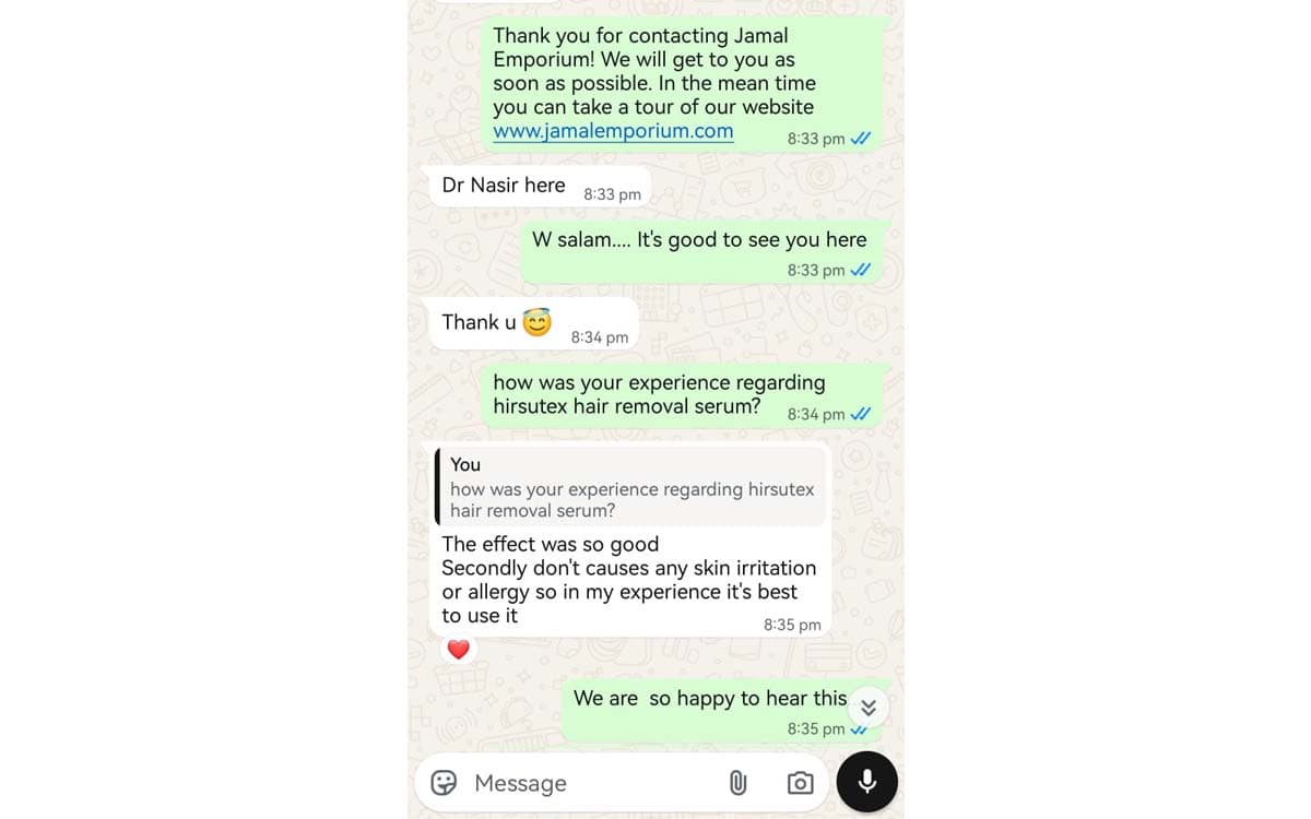 Hirsutex Antiandrogenic Serum customer review — effective hair removal without skin irritation Pakistan