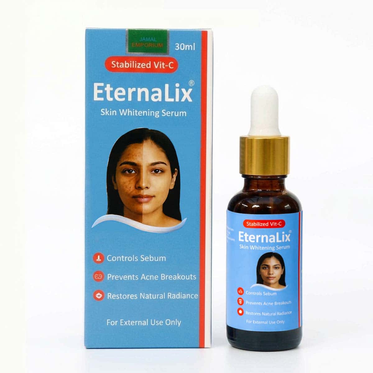 Eternalix Vitamin C Brightening Serum 30ml — glowing radiant skin formula, Pakistan COD